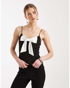 Miss Selfridge Cami Top With Contrast Bow - Black
