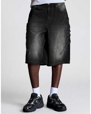 Bershka baggy Bermuda Shorts With Patch - Grey
