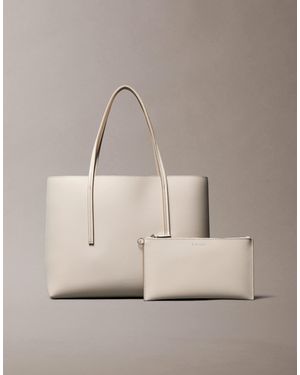 Calvin Klein Foil Logo Small Tote Bag And Purse Set - Natural