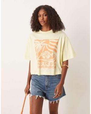 ASOS Camiseta Corta Amarillo Pálido De Corte Cuadrado Con Estampado Gráfico "Sol" De - Azul