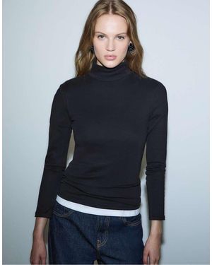 Stradivarius Basic High Neck T-shirt - Blue