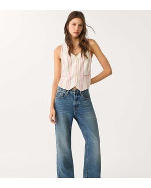 Stradivarius Petite D92 Straight Wide-Leg Jeans - Blue