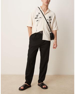 ASOS Carrot Fit Linen Look Trouser With Pleat - Natural