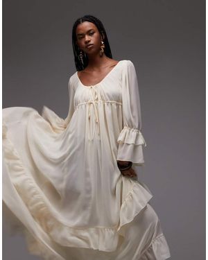 ASOS Maxi Jurk Van Chiffon Met Zacht Volume Gestrikte Voorkant - Grijs