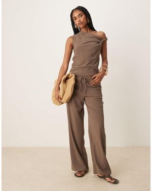Mango Polyamide Straight Leg Tie Waist Trouser Co-ord - Natural