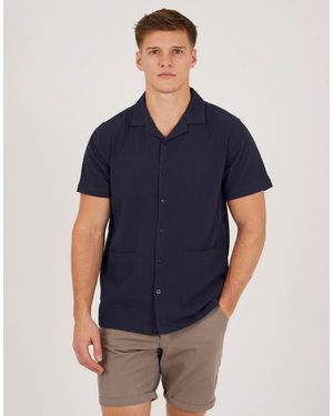 Brave Soul Camicia A Maniche Corte Con Taschino Applicato E Colletto Con Rever - Blu