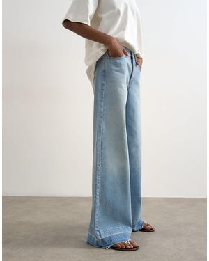 TOPSHOP Horizon Mid Rise Wide Leg Jean With Let Down Hem Detail - Blue