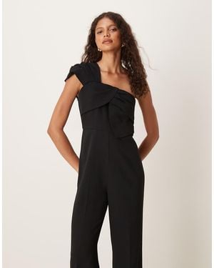 Mango One Shoulder Bow Jumpsuit - Blue