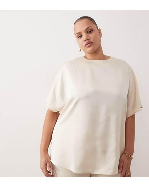 Pretty Lavish Curve Satin Oversized Boxy Top Co-Ord - White