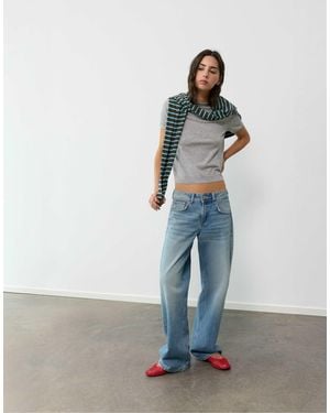 Pull&Bear Figurbetonter pullover mit kurzen ärmeln - Blau