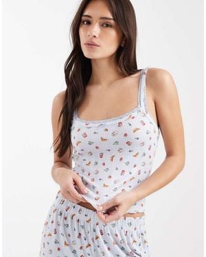 Miss Selfridge Pointelle Brunch Print Cami Pyjama Top - White