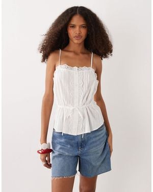 Jdy Tie Waist Cami Top With Lace Details - Blue