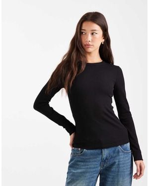 New Look Crew Neck Ribbed Long Sleeve Top - Black