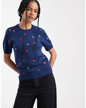 Threadbare – strick-t-shirt - Blau