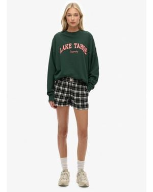 Superdry Cotton Check Elastic Shorts - Green
