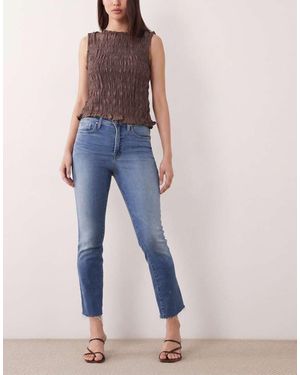 GOOD AMERICAN Soft Tech Good Legs Frayed Hem Cropped Straight Jeans - Blue