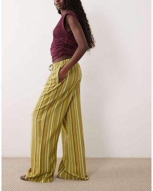 ASOS Gestreepte Broek Van Linnenmix Met Wijde Pijpen, Brede Zoom En Elastische Taille - Meerkleurig