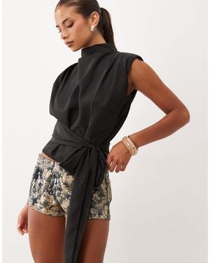 Lioness Penthouse Funnel Neck Structured Tie Waist Top Co-Ord - Black