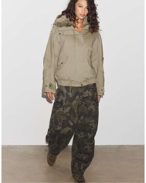 Stradivarius Jacket With Faux Fur Collar - White
