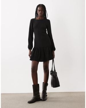 New Look Mini Jurk Met Lange Mouwen En Ruchezoom - Wit