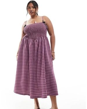 Renee Studio Plus Exclusive Shirred Bow Strap Detail Midi Dress - Purple