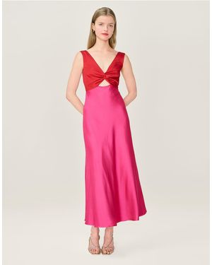 OMNES Dresses Maggy Colourblock Satin Midi Dress - Pink