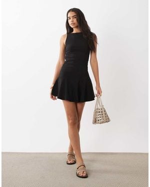 Mango Boat Neck Flared Mini Dress - Natural
