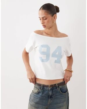Cotton On Sporty Off Shoulder Graphic Tee - White