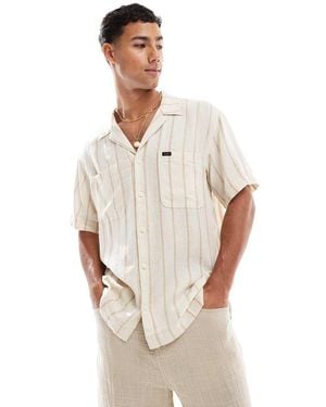 Lee Jeans Camp Relaxed Fit Linen Short Sve Shirt With Revere Collar - White