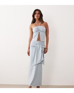 The Frolic Exclusive Slinky Wrap Tie Drape Waist Maxi Skirt Co-Ord - White