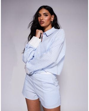 Kaiia – exklusives cropped-hemd aus seersucker - Blau