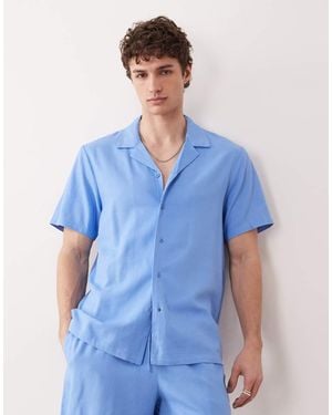 South Beach Short Sleeve Linen-look Shirt - Blue
