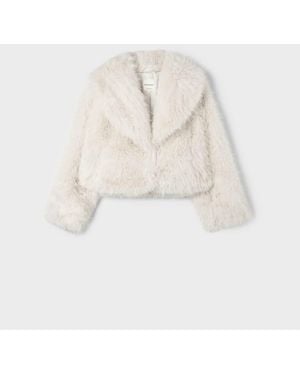 Stradivarius Faux Fur Shawl Neck Jacket - White