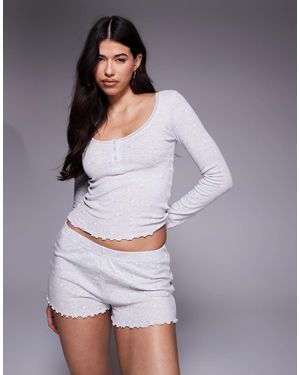 Boux Avenue Heart Pointelle Long Sleeve Top And Shorts Pyjama Set - Purple