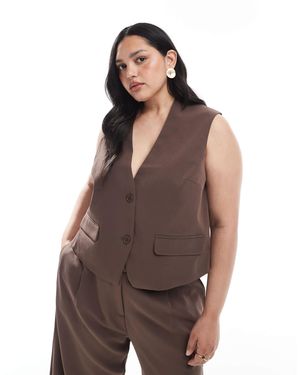 Pieces Plus Pieces Curve Tailored Waistcoat Co-ord - Brown
