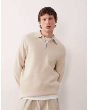 SELECTED 1/4 Zip Polo Neck Sweater - Natural