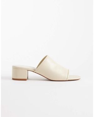 Mango 100% Leather Low Block Heeled Sandal - White