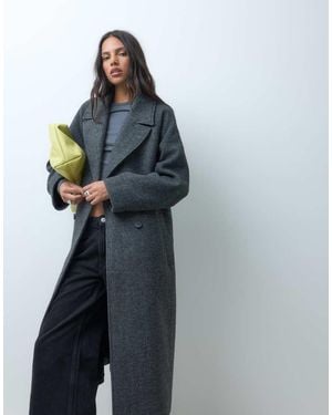 ASOS Lange Double Breasted Jas Met Geborstelde Afwerking En Visgraatmotief - Blauw