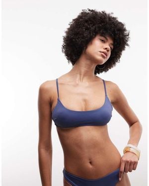 Monki Scoop Neck Tie Back Bikini Top - Blue