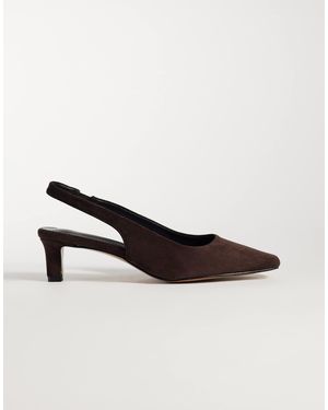 Glamorous Slingback Kitten Heel Shoes - Natural