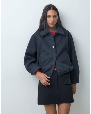 Mango Teen Bubble Hem Button Through Short Jacket - Blue