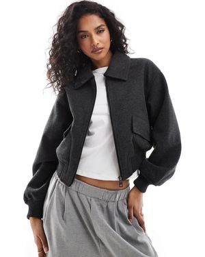 Pull&Bear Wool Look Bomber Jacket - Black