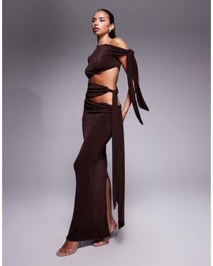 Wanderdoll Noa Premium Textured Slinky Drape Tie Side Maxi Skirt Co-ord - Purple