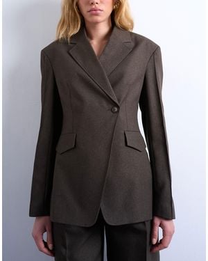 TOPSHOP Co Ord Asymmetric Wrap Blazer With Seam Details - Gray