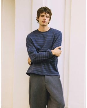 Pull&Bear Langarm-t-shirt mit streifen - Blau