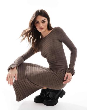 Bershka Low Back Knitted Midaxi Dress - Brown