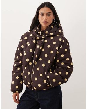 Miss Selfridge Tie Neck Puffer Coat - Brown