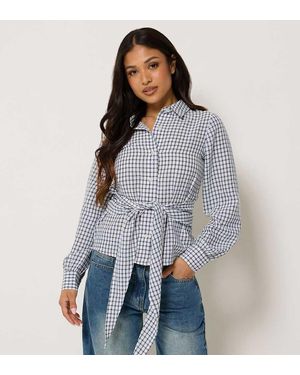 PixieGirl Petite Check Cotton Bandana Shirt - Blue