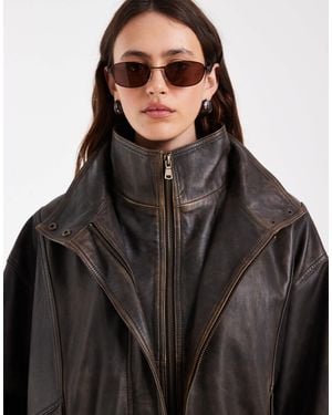 ASOS Double Layered Real Leather Bomber Jacket - Black