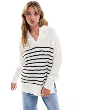 Threadbare Collared V Neck Oversized Jumper - White
